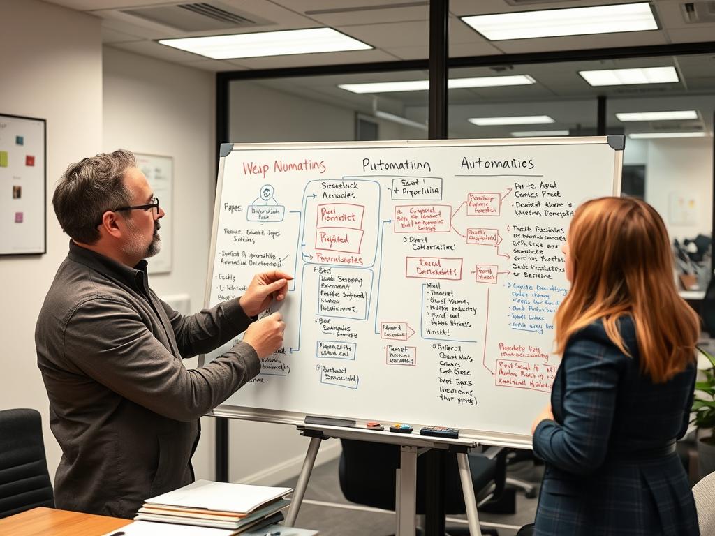 Business owner mapping out workflow processes to identify automation opportunities