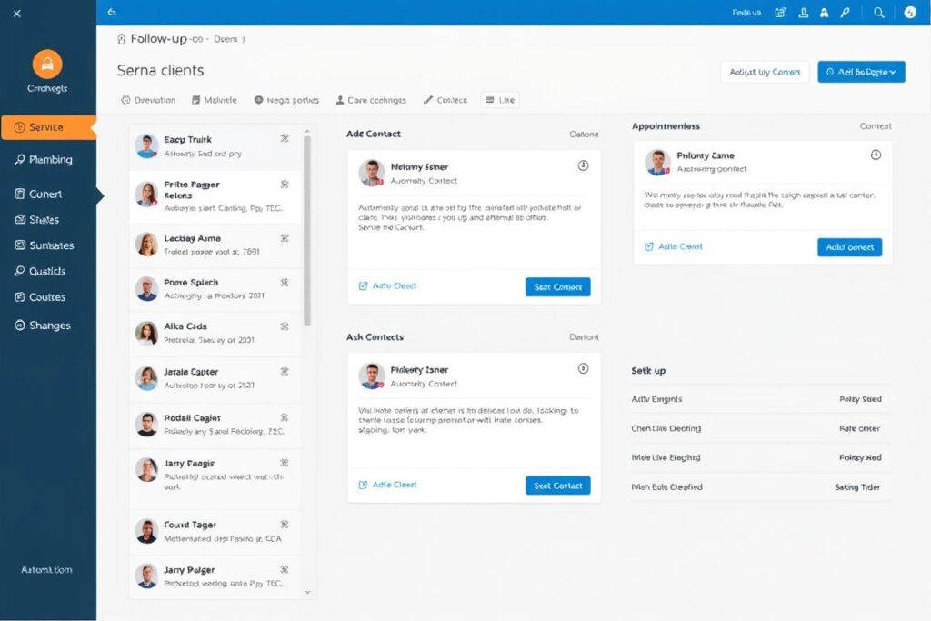 CRM dashboard showing automated client follow-up sequences for a service business