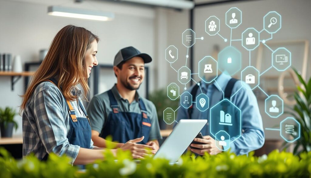 Service business team focusing on customer service while automation tools handle backend processes